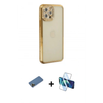 MARSİLYAN™- iPhone 12 Pro Kılıf Yörünge Koleksiyonu - Siyah 3D Antistatik Seramik Nano Ekran Koruyucu + Shine Kamera Lens Koruma Cam - GD