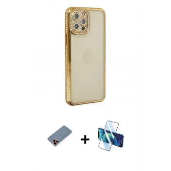 MARSİLYAN™- iPhone 12 Pro Kılıf Yörünge Koleksiyonu - Siyah 3D Antistatik Seramik Nano Ekran Koruyucu + Metal Kamera Lens Koruma Cam - KI