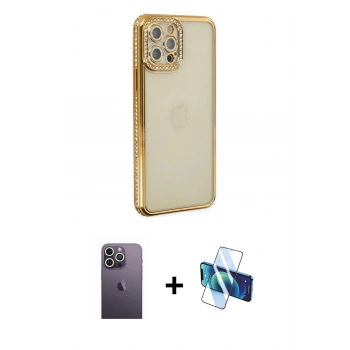 MARSİLYAN™- iPhone 12 Pro Kılıf Yörünge Koleksiyonu - Siyah 3D Antistatik Seramik Nano Ekran Koruyucu + Neon Fosforlu Kamera Lens - BZ