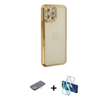 MARSİLYAN™- iPhone 12 Pro Kılıf Yörünge Koleksiyonu - Siyah 3D Antistatik Seramik Nano Ekran Koruyucu + Renkli Kamera Lens Koruma Cam - SI