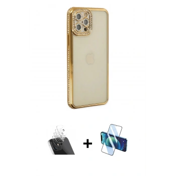 MARSİLYAN™- iPhone 12 Pro Kılıf Yörünge Koleksiyonu - Siyah 3D Antistatik Seramik Nano Ekran Koruyucu + Kamera Lens Koruma Cam - SF