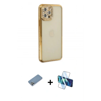 MARSİLYAN™- iPhone 12 Pro Kılıf Yörünge Koleksiyonu - Siyah 3D Antistatik Seramik Nano Ekran Koruyucu + Shine Kamera Lens Koruma Cam - GS
