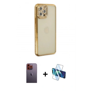 MARSİLYAN™- iPhone 12 Pro Kılıf Yörünge Koleksiyonu - Siyah 3D Antistatik Seramik Nano Ekran Koruyucu + Neon Fosforlu Kamera Lens - TU