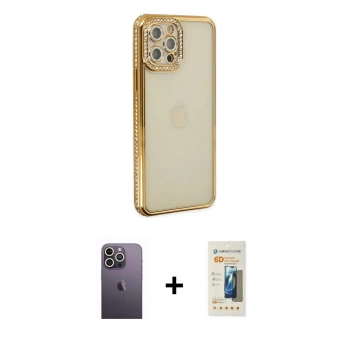 MARSİLYAN™- iPhone 12 Pro Kılıf Yörünge Koleksiyonu - Siyah 6D Mat Seramik Hayalet Nano Ekran Koruyucu + Neon Fosforlu Kamera Lens - BZ