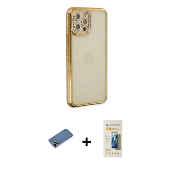MARSİLYAN™- iPhone 12 Pro Kılıf Yörünge Koleksiyonu - Siyah 6D Mat Seramik Hayalet Nano Ekran Koruyucu + Shine Kamera Lens Koruma Cam - GD