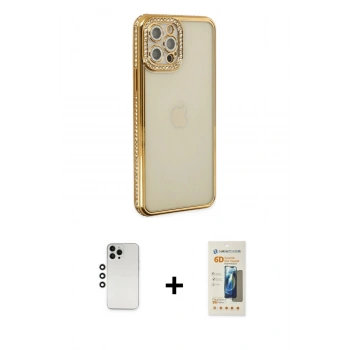 MARSİLYAN™- iPhone 12 Pro Kılıf Yörünge Koleksiyonu - Siyah 6D Mat Seramik Hayalet Nano Ekran Koruyucu + Shine Kamera Lens - GS