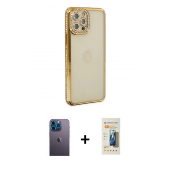 MARSİLYAN™- iPhone 12 Pro Kılıf Yörünge Koleksiyonu - Siyah 6D Mat Seramik Hayalet Nano Ekran Koruyucu + Neon Fosforlu Kamera Lens - MI