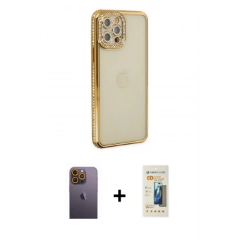 MARSİLYAN™- iPhone 12 Pro Kılıf Yörünge Koleksiyonu - Siyah 6D Mat Seramik Hayalet Nano Ekran Koruyucu + Neon Fosforlu Kamera Lens - SI