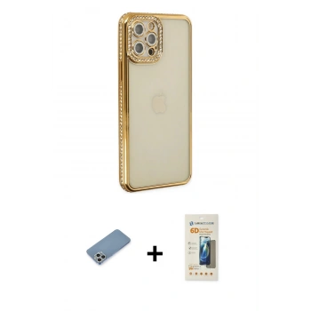 MARSİLYAN™- iPhone 12 Pro Kılıf Yörünge Koleksiyonu - Siyah 6D Mat Seramik Hayalet Nano Ekran Koruyucu + Shine Kamera Lens Koruma Cam - GS