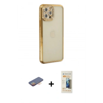 MARSİLYAN™- iPhone 12 Pro Kılıf Yörünge Koleksiyonu - Siyah 6D Mat Seramik Hayalet Nano Ekran Koruyucu + Renkli Kamera Lens Koruma Cam - TU