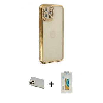 MARSİLYAN™- iPhone 12 Pro Kılıf Yörünge Koleksiyonu - Siyah Polymer Nano Ekran Koruyucu + Rainbow Kamera Lens Koruma Cam - GD