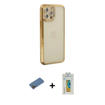 MARSİLYAN™- iPhone 12 Pro Kılıf Yörünge Koleksiyonu - Siyah Polymer Nano Ekran Koruyucu + Shine Kamera Lens Koruma Cam - GD