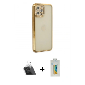 MARSİLYAN™- iPhone 12 Pro Kılıf Yörünge Koleksiyonu - Siyah Polymer Nano Ekran Koruyucu + Kamera Lens Koruma Cam - SF