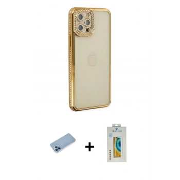 MARSİLYAN™- iPhone 12 Pro Kılıf Yörünge Koleksiyonu - Siyah Polymer Nano Ekran Koruyucu + Shine Kamera Lens Koruma Cam - MI