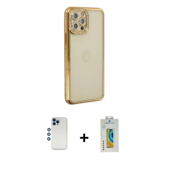 MARSİLYAN™- iPhone 12 Pro Kılıf Yörünge Koleksiyonu - Siyah Polymer Nano Ekran Koruyucu + Shine Kamera Lens - MI