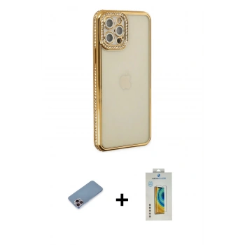 MARSİLYAN™- iPhone 12 Pro Kılıf Yörünge Koleksiyonu - Siyah Polymer Nano Ekran Koruyucu + Shine Kamera Lens Koruma Cam - PE
