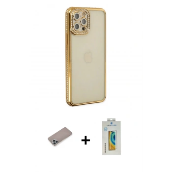 MARSİLYAN™- iPhone 12 Pro Kılıf Yörünge Koleksiyonu - Siyah Polymer Nano Ekran Koruyucu + Shine Kamera Lens Koruma Cam - SABE