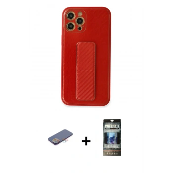 MARSİLYAN™- iPhone 12 Pro Kılıf Yörünge Yansıma - Siyah 34D Hayalet Izgaralı Cam + Renkli Kamera Lens Koruma Cam - PE