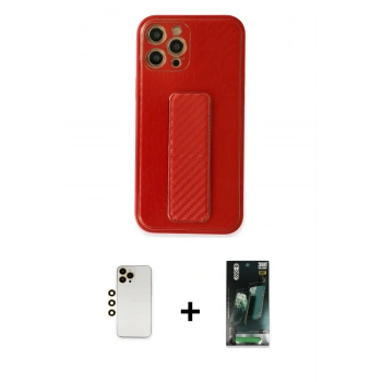 MARSİLYAN™- iPhone 12 Pro Kılıf Yörünge Yansıma - Siyah 360 Mat Full Body Arka Koruyucu + Shine Kamera Lens - GD