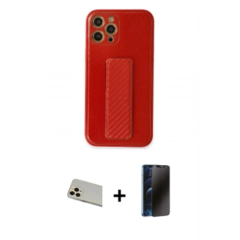 MARSİLYAN™- iPhone 12 Pro Kılıf Yörünge Yansıma - Siyah 3D Antistatik Hayalet Cam Ekran Koruyucu + Rainbow Kamera Lens Koruma Cam - GD