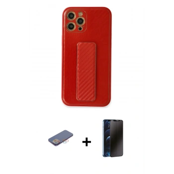 MARSİLYAN™- iPhone 12 Pro Kılıf Yörünge Yansıma - Siyah 3D Antistatik Hayalet Cam Ekran Koruyucu + Renkli Kamera Lens Koruma Cam - PE