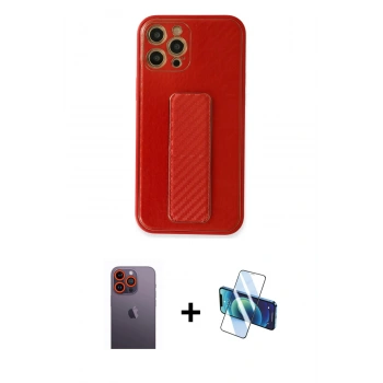 MARSİLYAN™- iPhone 12 Pro Kılıf Yörünge Yansıma - Siyah 3D Antistatik Seramik Nano Ekran Koruyucu + Neon Fosforlu Kamera Lens - TU