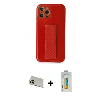 MARSİLYAN™- iPhone 12 Pro Kılıf Yörünge Yansıma - Siyah Polymer Nano Ekran Koruyucu + Rainbow Kamera Lens Koruma Cam - GD