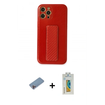 MARSİLYAN™- iPhone 12 Pro Kılıf Yörünge Yansıma - Siyah Polymer Nano Ekran Koruyucu + Shine Kamera Lens Koruma Cam - PE