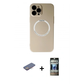 MARSİLYAN™- iPhone 12 Pro Kılıf Zirve Klasik Prime - Siyah 34D Hayalet Izgaralı Cam + Renkli Kamera Lens Koruma Cam - PE