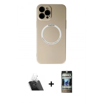 MARSİLYAN™- iPhone 12 Pro Kılıf Zirve Klasik Prime - Siyah 34D Hayalet Izgaralı Cam + Kamera Lens Koruma Cam - SF
