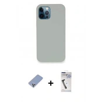 MARSİLYAN™- iPhone 12 Pro Kılıf Zirve Modern Özel Seri - Şeffaf Uv Polymer Nano Ekran Koruyucu + Metal Kamera Lens Koruma Cam - KUYL