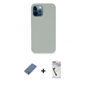 MARSİLYAN™- iPhone 12 Pro Kılıf Zirve Modern Özel Seri - Şeffaf Uv Polymer Nano Ekran Koruyucu + Metal Kamera Lens Koruma Cam - AKYL