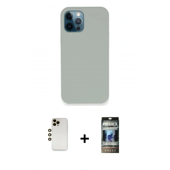 MARSİLYAN™- iPhone 12 Pro Kılıf Zirve Modern Özel Seri - Siyah 34D Hayalet Izgaralı Cam + Shine Kamera Lens - GD