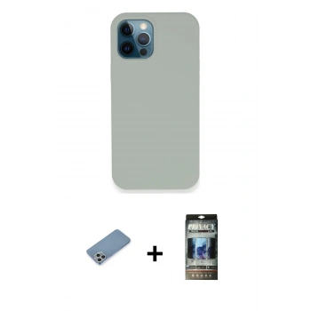 MARSİLYAN™- iPhone 12 Pro Kılıf Zirve Modern Özel Seri - Siyah 34D Hayalet Izgaralı Cam + Shine Kamera Lens Koruma Cam - GS