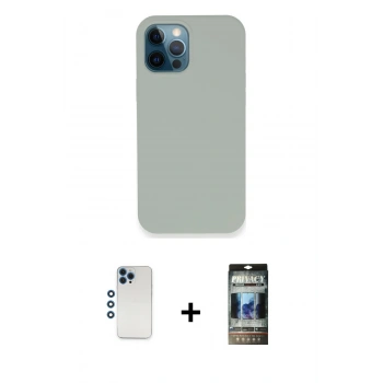 MARSİLYAN™- iPhone 12 Pro Kılıf Zirve Modern Özel Seri - Siyah 34D Hayalet Izgaralı Cam + Shine Kamera Lens - MI