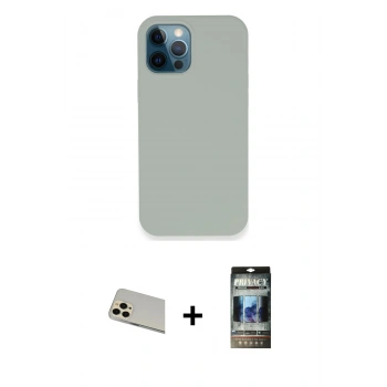 MARSİLYAN™- iPhone 12 Pro Kılıf Zirve Modern Özel Seri - Siyah 34D Hayalet Izgaralı Cam + Rainbow Kamera Lens Koruma Cam - GD