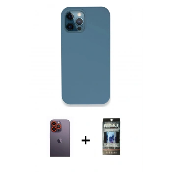 MARSİLYAN™- iPhone 12 Pro Kılıf Zirve Modern Özel Seri - Siyah 34D Hayalet Izgaralı Cam + Neon Fosforlu Kamera Lens - TU