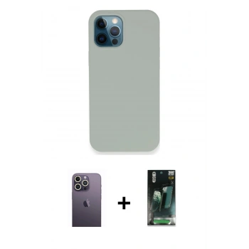 MARSİLYAN™- iPhone 12 Pro Kılıf Zirve Modern Özel Seri - Siyah 360 Mat Full Body Arka Koruyucu + Neon Fosforlu Kamera Lens - BZ