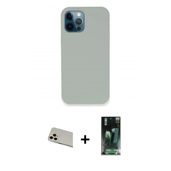 MARSİLYAN™- iPhone 12 Pro Kılıf Zirve Modern Özel Seri - Siyah 360 Mat Full Body Arka Koruyucu + Rainbow Kamera Lens Koruma Cam - GD