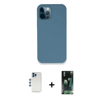 MARSİLYAN™- iPhone 12 Pro Kılıf Zirve Modern Özel Seri - Siyah 360 Mat Full Body Arka Koruyucu + Shine Kamera Lens - MI