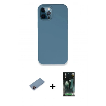 MARSİLYAN™- iPhone 12 Pro Kılıf Zirve Modern Özel Seri - Siyah 360 Mat Full Body Arka Koruyucu + Shine Kamera Lens Koruma Cam - PE