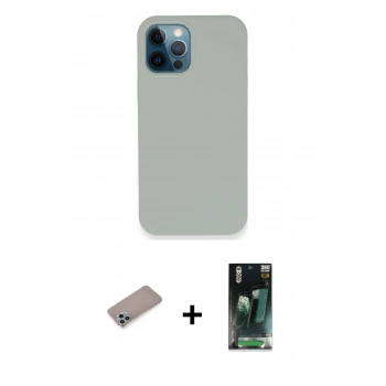 MARSİLYAN™- iPhone 12 Pro Kılıf Zirve Modern Özel Seri - Siyah 360 Mat Full Body Arka Koruyucu + Shine Kamera Lens Koruma Cam - SABE