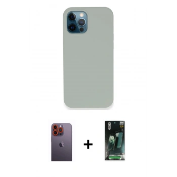 MARSİLYAN™- iPhone 12 Pro Kılıf Zirve Modern Özel Seri - Siyah 360 Mat Full Body Arka Koruyucu + Neon Fosforlu Kamera Lens - TU