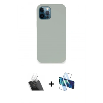 MARSİLYAN™- iPhone 12 Pro Kılıf Zirve Modern Özel Seri - Siyah 3D Antistatik Cam Ekran Koruyucu + Kamera Lens Koruma Cam - SF