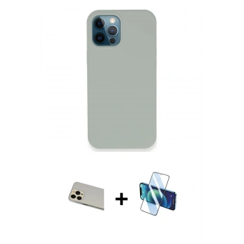 MARSİLYAN™- iPhone 12 Pro Kılıf Zirve Modern Özel Seri - Siyah 3D Antistatik Cam Ekran Koruyucu + Rainbow Kamera Lens Koruma Cam - GD