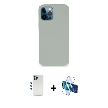 MARSİLYAN™- iPhone 12 Pro Kılıf Zirve Modern Özel Seri - Siyah 3D Antistatik Cam Ekran Koruyucu + Shine Kamera Lens - MI