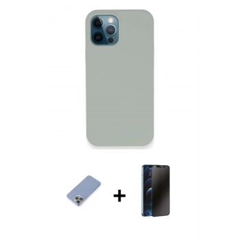 MARSİLYAN™- iPhone 12 Pro Kılıf Zirve Modern Özel Seri - Siyah 3D Antistatik Hayalet Cam Ekran Koruyucu + Metal Kamera Lens Koruma Cam - KUYL