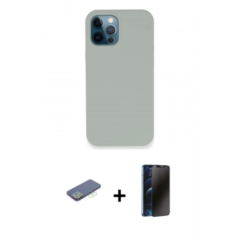 MARSİLYAN™- iPhone 12 Pro Kılıf Zirve Modern Özel Seri - Siyah 3D Antistatik Hayalet Cam Ekran Koruyucu + Renkli Kamera Lens Koruma Cam - YL