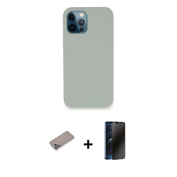MARSİLYAN™- iPhone 12 Pro Kılıf Zirve Modern Özel Seri - Siyah 3D Antistatik Hayalet Cam Ekran Koruyucu + Shine Kamera Lens Koruma Cam - SABE