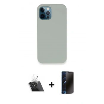 MARSİLYAN™- iPhone 12 Pro Kılıf Zirve Modern Özel Seri - Siyah 3D Antistatik Hayalet Cam Ekran Koruyucu + Kamera Lens Koruma Cam - SF